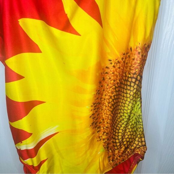 GAP Sunflower One Piece Swimsuit Asymmetrical Design Red Yellow Girls L (10) - Picture 3 of 8